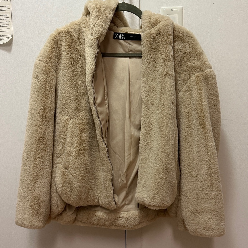Zara Light Brown Faux Fur Coat